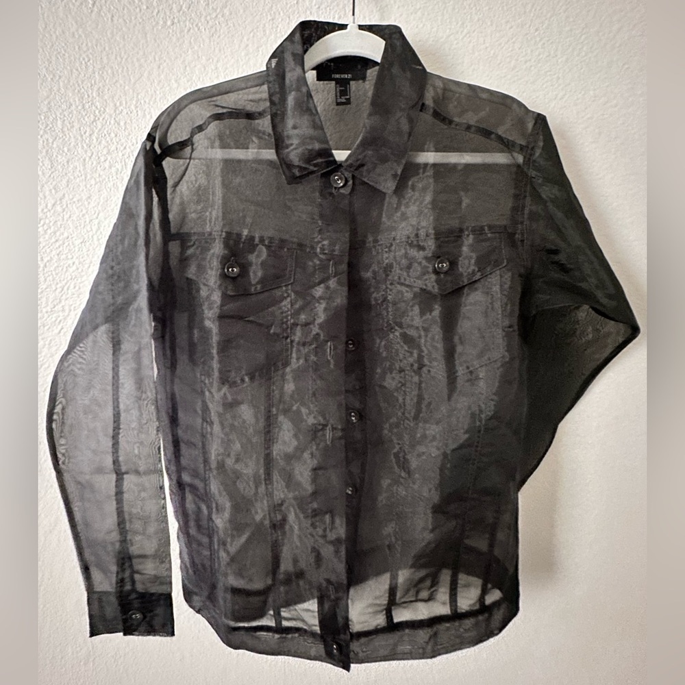 Sheer Black Button up Shirt